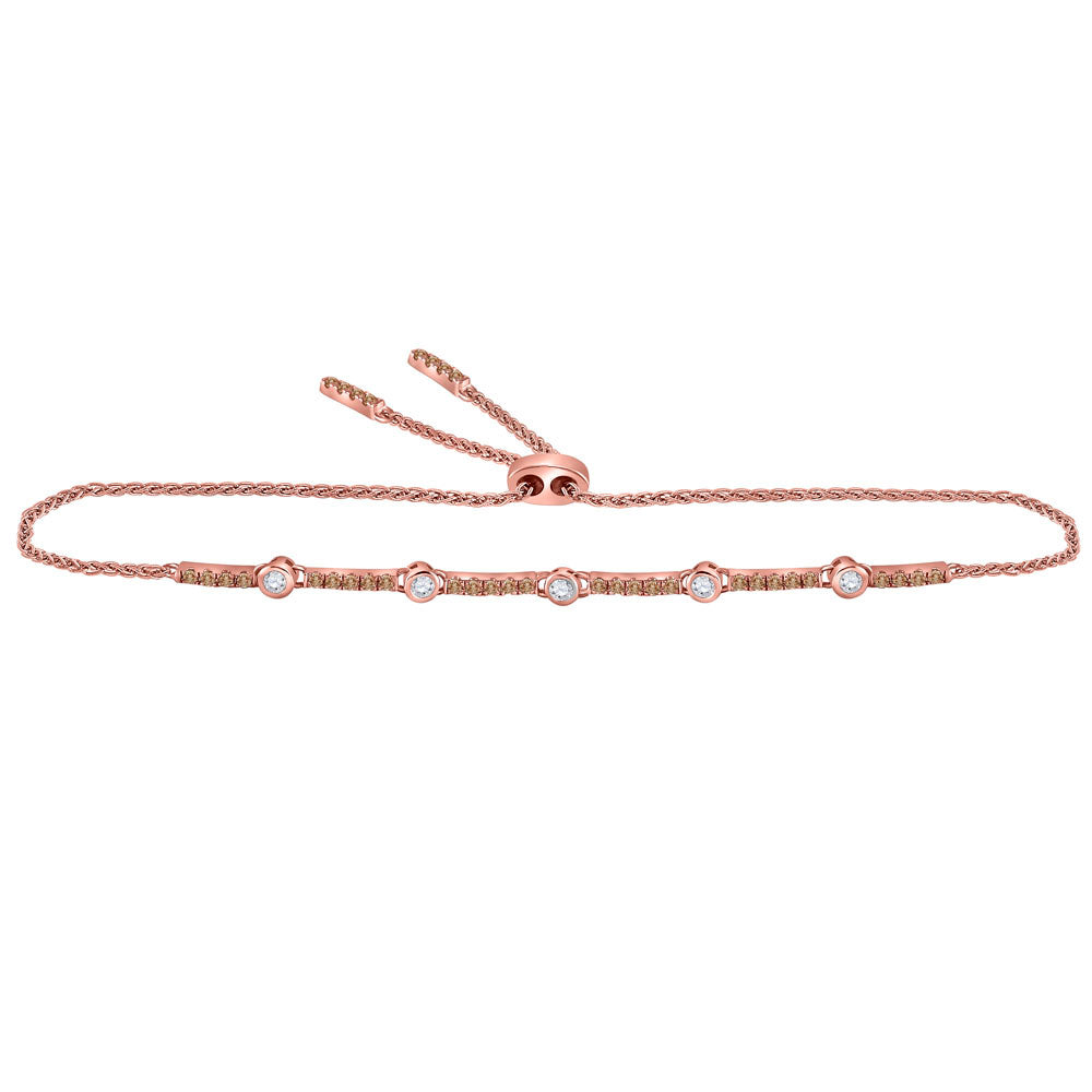 14kt Rose Gold Womens Round Brown Diamond Bolo Bracelet 1/2 Cttw