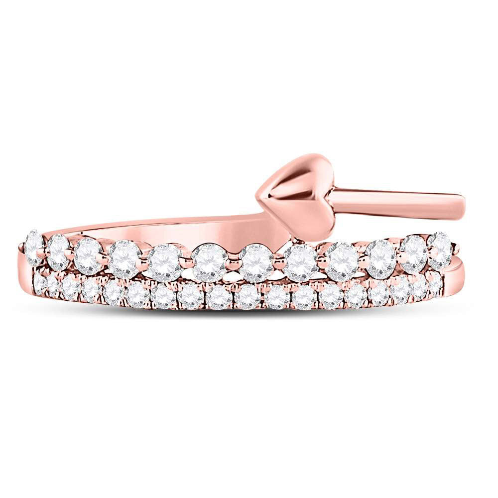 14kt Rose Gold Womens Round Diamond Fashion Heart Ring 3/8 Cttw