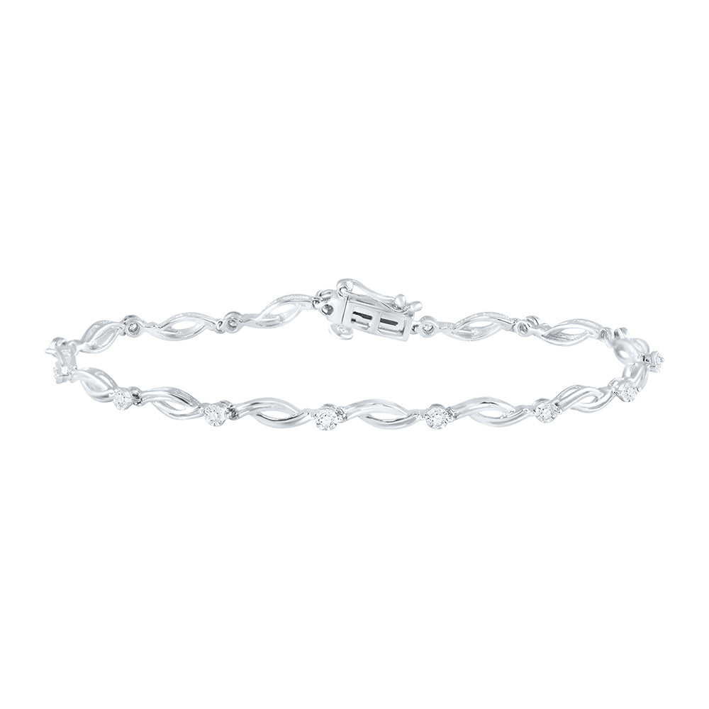 10kt White Gold Womens Round Diamond Fashion Bracelet 1/4 Cttw