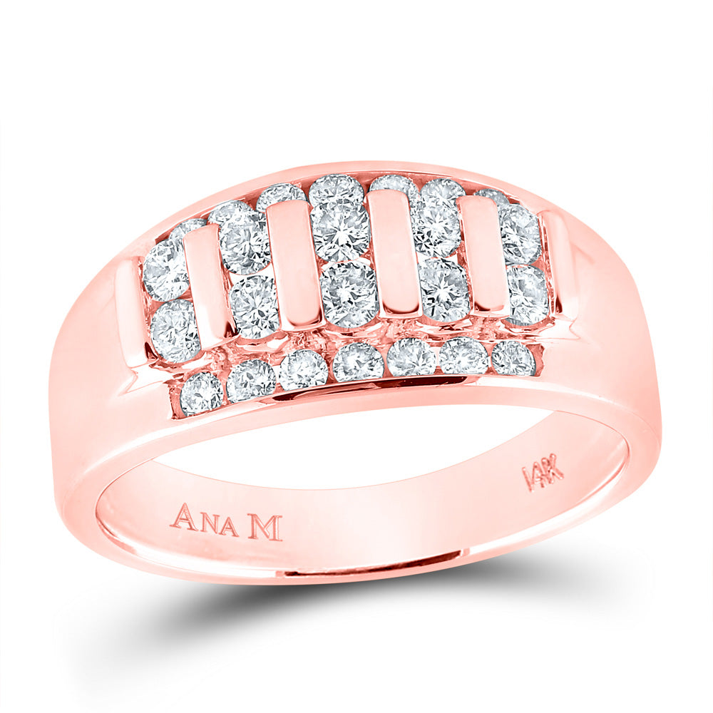 14kt Rose Gold Mens Round Diamond Wedding Band Ring 1 Cttw