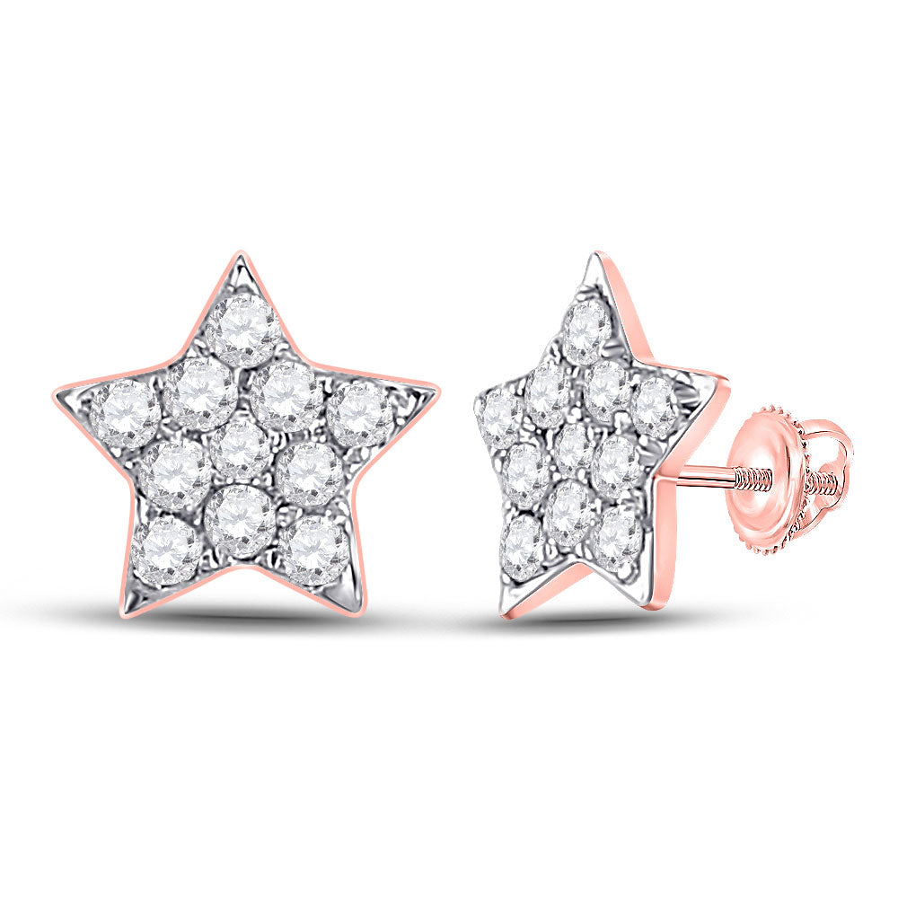 14kt Rose Gold Womens Round Diamond Star Earrings 1/6 Cttw