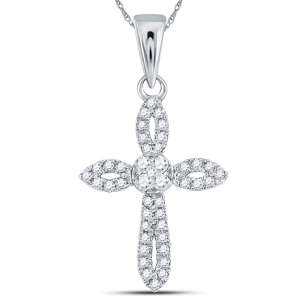 14kt White Gold Womens Round Diamond Cross Pendant 1/6 Cttw