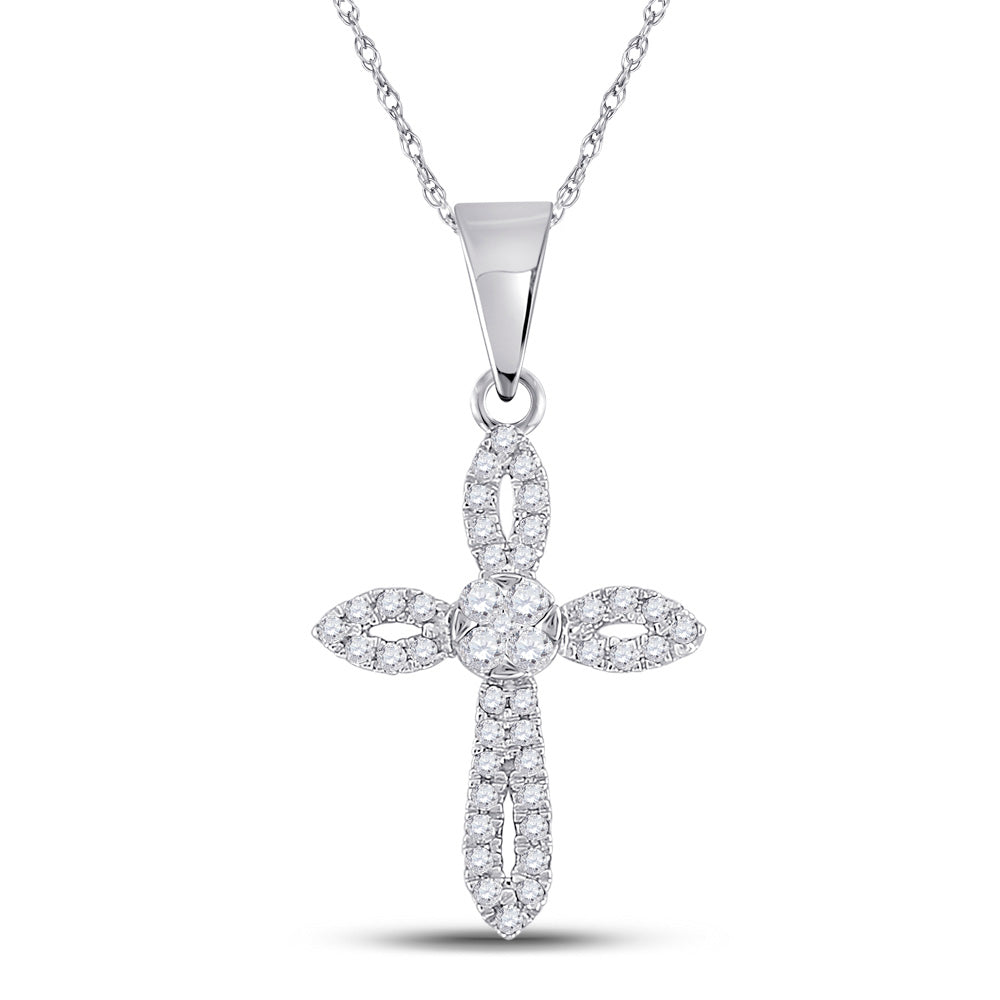 14kt White Gold Womens Round Diamond Cross Pendant 1/6 Cttw