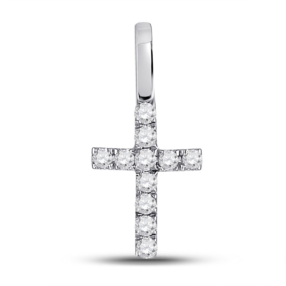 14kt White Gold Womens Round Diamond Dainty Cross Pendant 1/10 Cttw