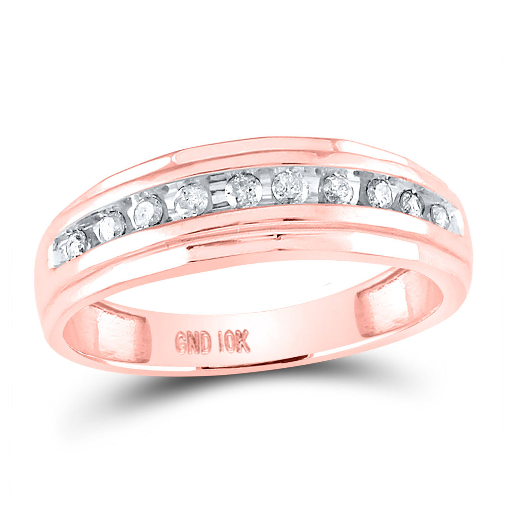 10kt Rose Gold Mens Round Diamond Wedding Band Ring 1/4 Cttw