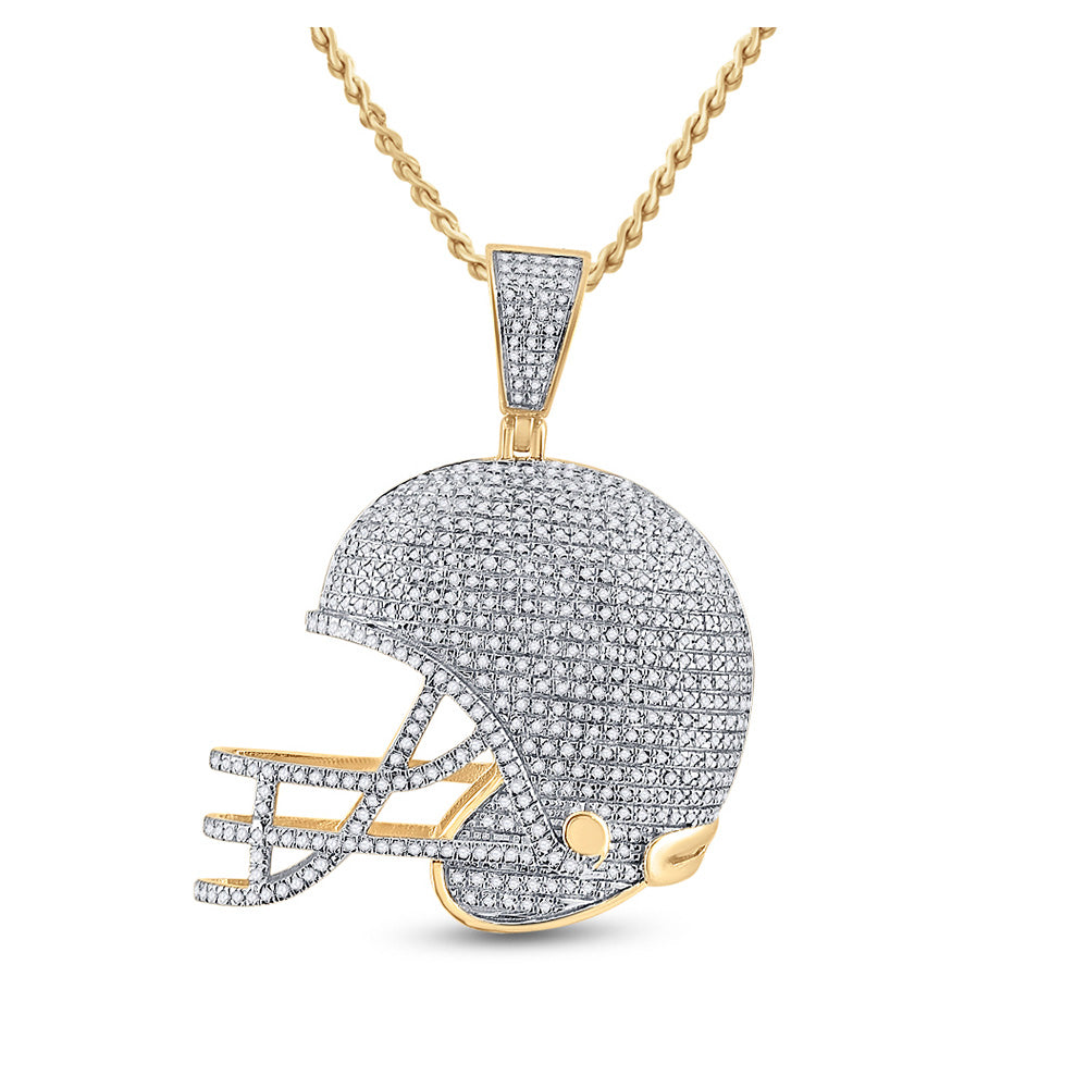 10kt Yellow Gold Mens Round Diamond Football Helmet Charm Pendant 3/4 Cttw