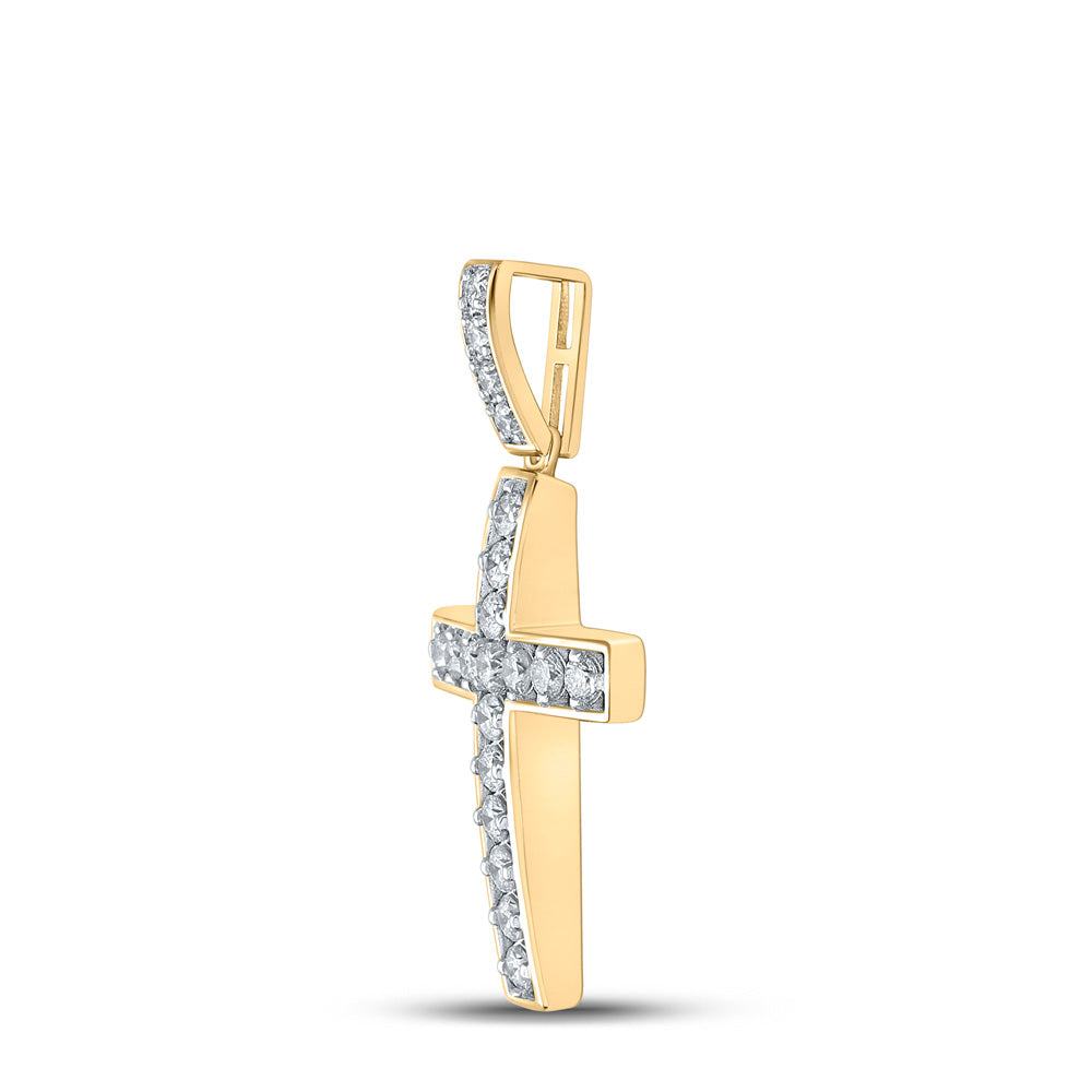 10kt Yellow Gold Mens Round Diamond Cross Charm Pendant 1 Cttw