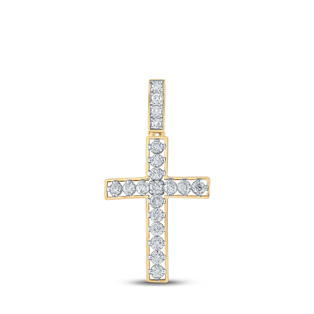 10kt Yellow Gold Mens Round Diamond Cross Charm Pendant 1 Cttw