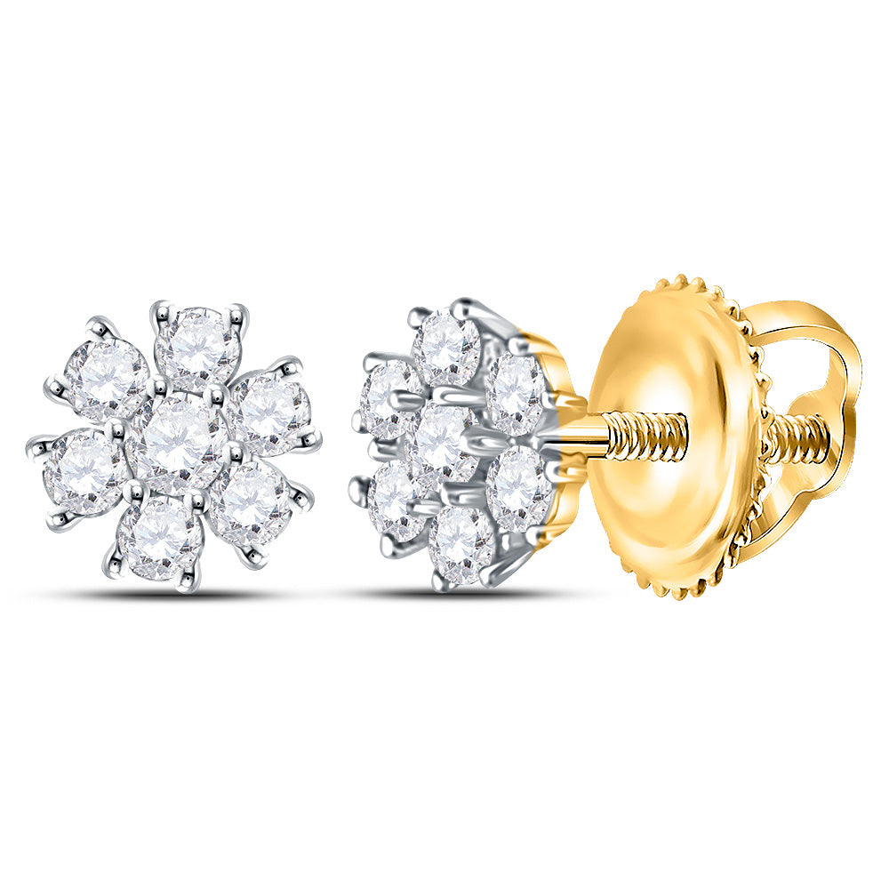 10kt Yellow Gold Womens Round Diamond Cluster Earrings 1/8 Cttw