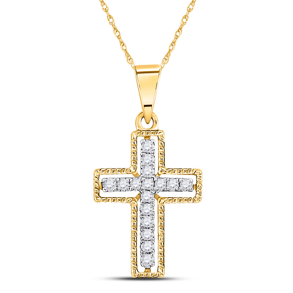 10kt Yellow Gold Womens Round Diamond Cross Pendant 1/10 Cttw