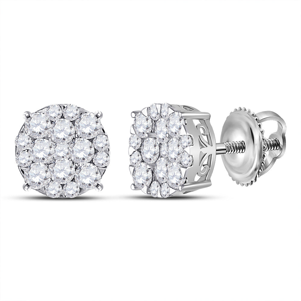 14kt White Gold Womens Round Diamond Cluster Earrings 1 Cttw