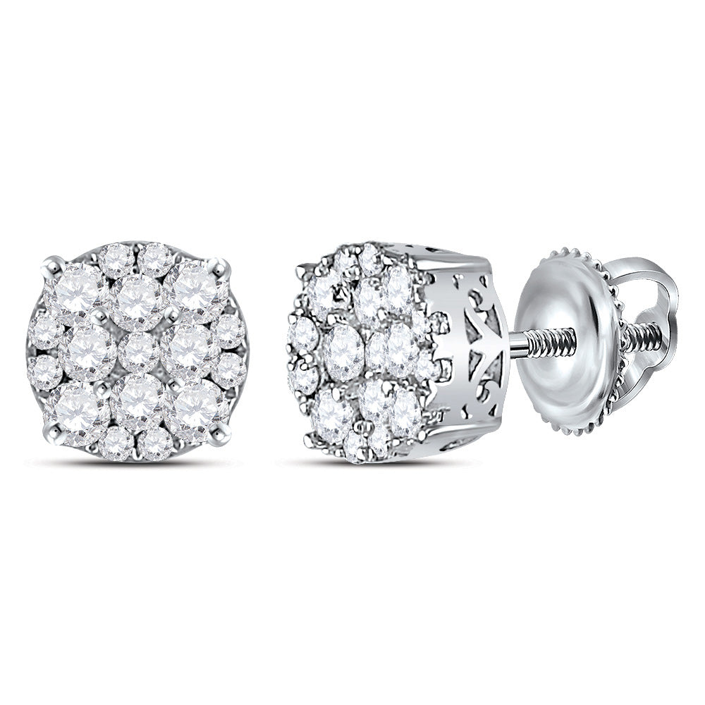 14kt White Gold Womens Round Diamond Cluster Stud Earrings 1/2 Cttw