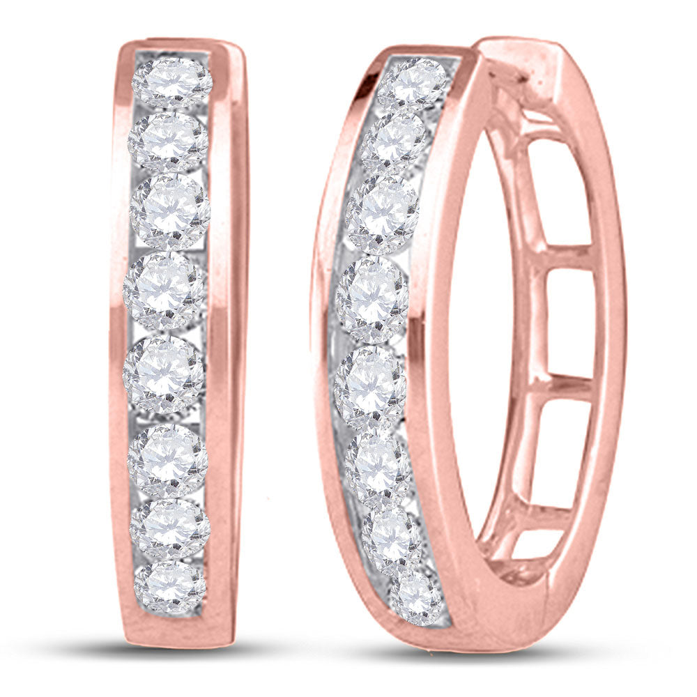 10kt Rose Gold Womens Round Diamond Hoop Earrings 1/2 Cttw