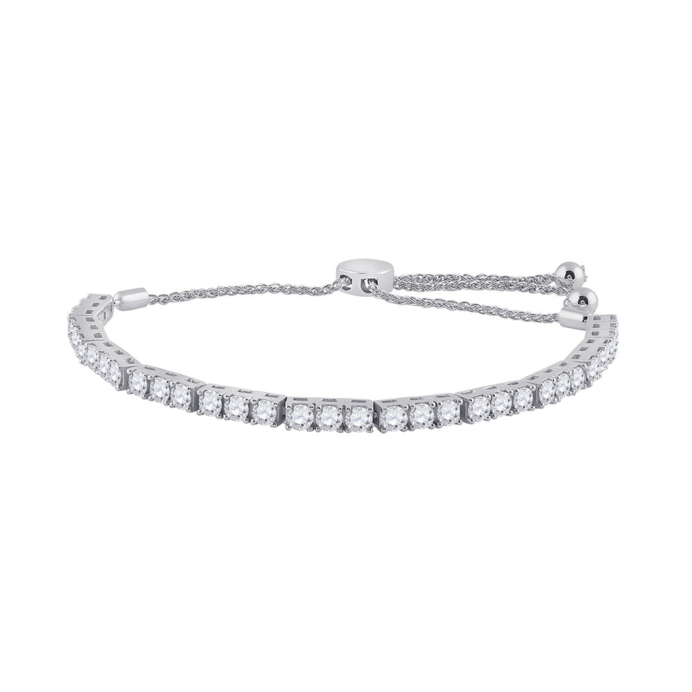 14kt White Gold Womens Round Diamond Classic Bolo Bracelet 3 Cttw