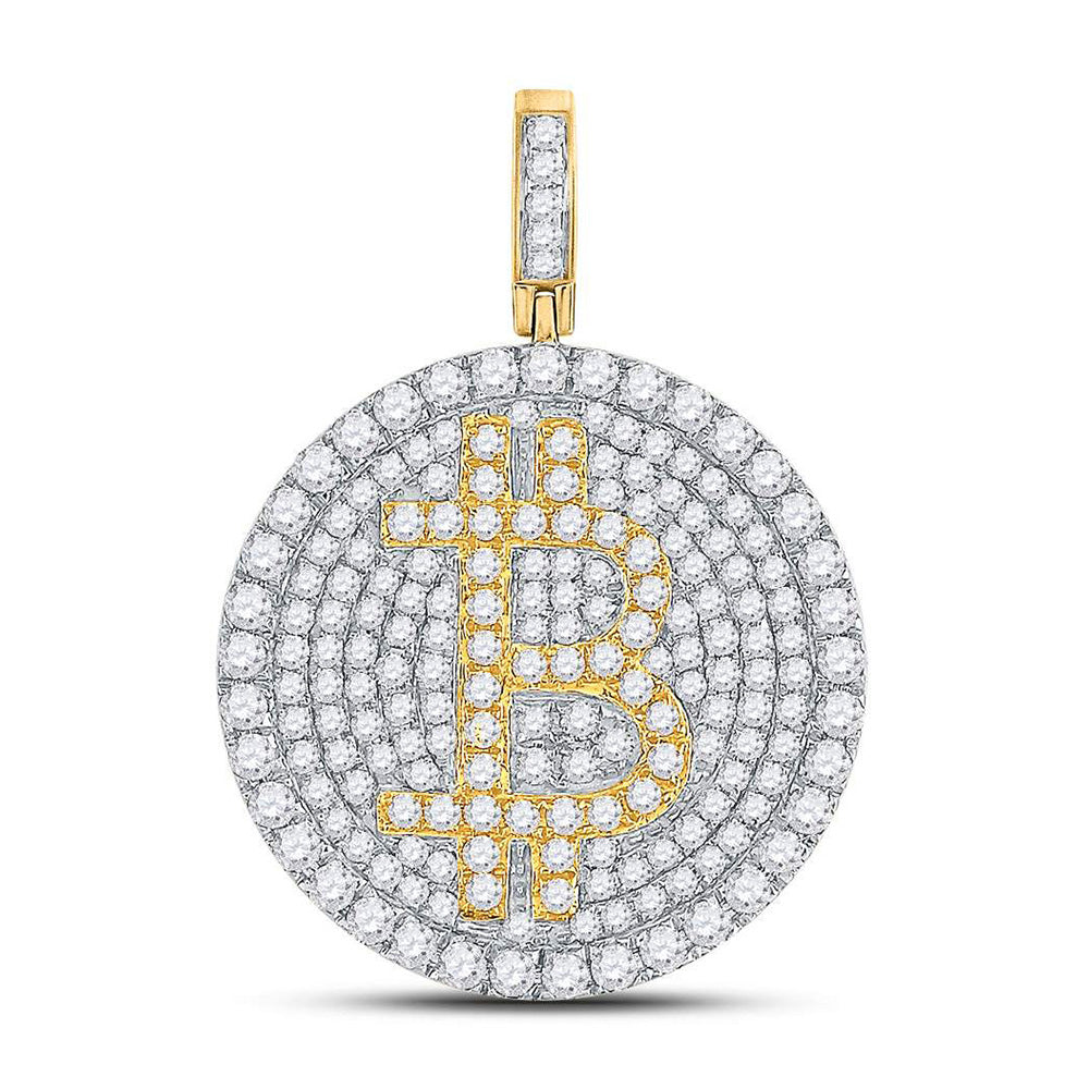 10kt Yellow Gold Mens Round Diamond Bitcoin Circle Charm Pendant 2-1/2 Cttw