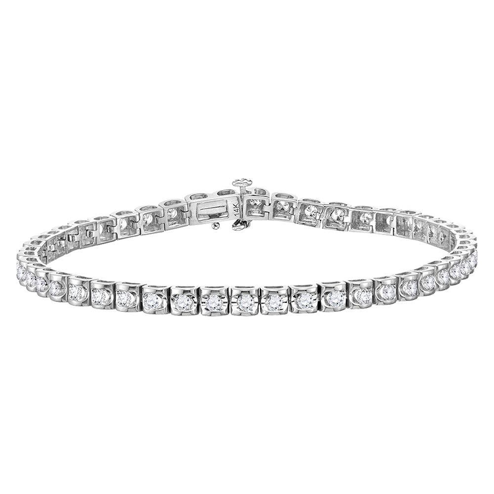 14kt White Gold Womens Round Diamond Studded Tennis Bracelet 3 Cttw