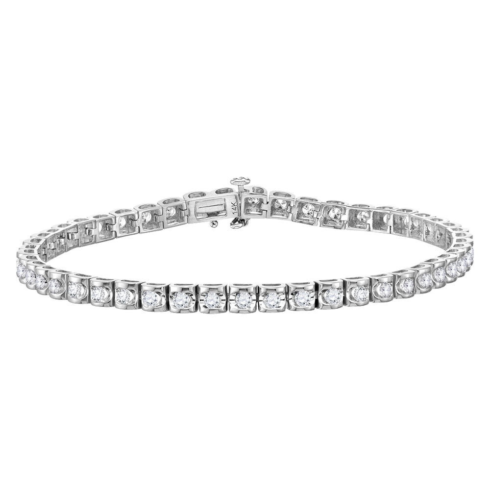 14kt White Gold Womens Round Diamond Studded Tennis Bracelet 2 Cttw