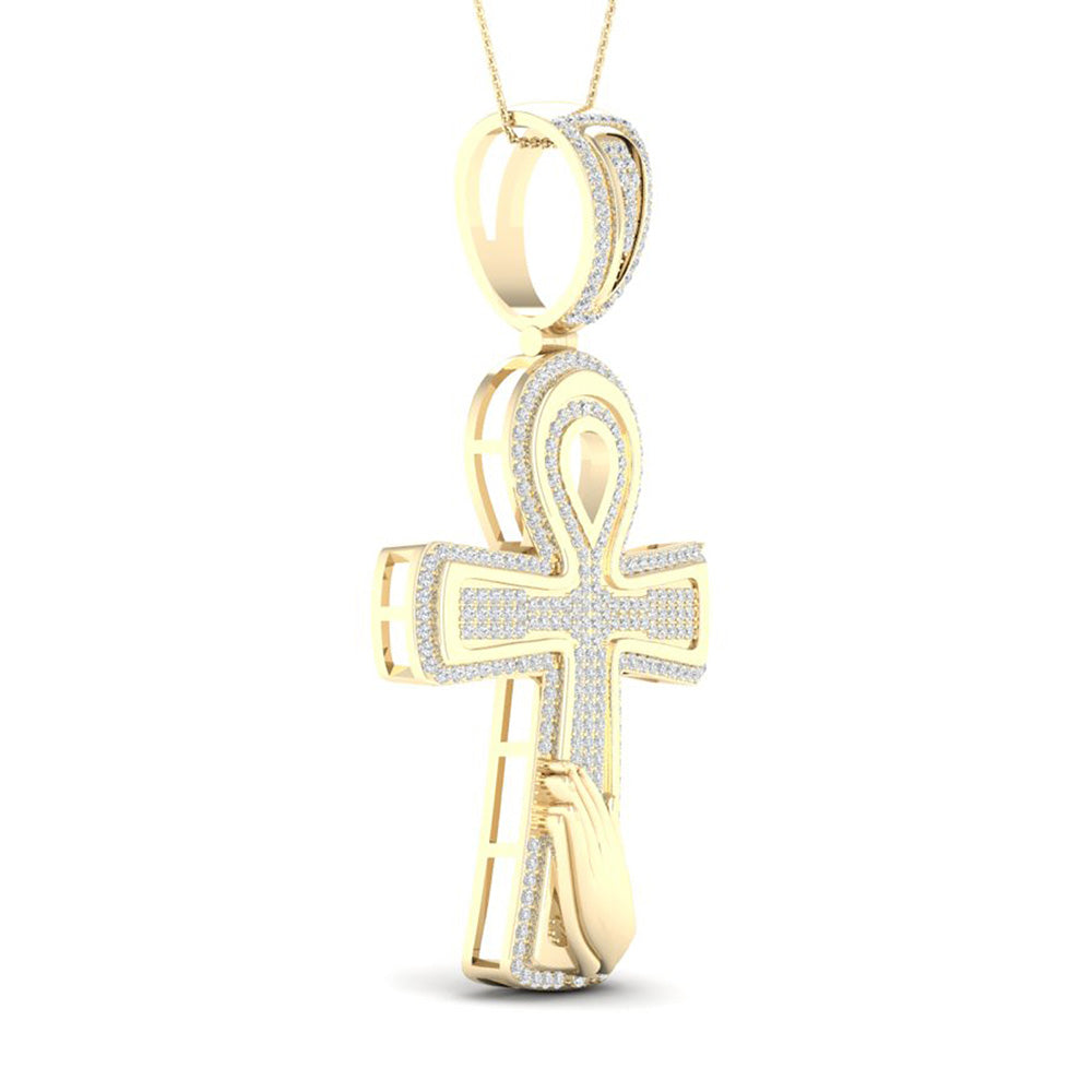 10kt Yellow Gold Mens Round Diamond Ankh Cross Charm Pendant 5/8 Cttw