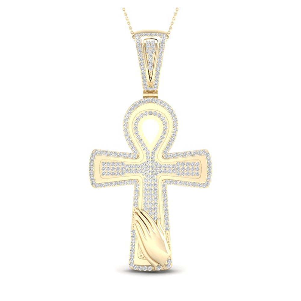 10kt Yellow Gold Mens Round Diamond Ankh Cross Charm Pendant 5/8 Cttw