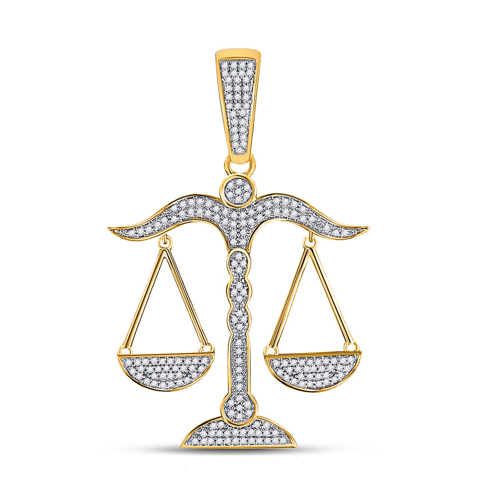 10kt Yellow Gold Mens Round Diamond Scales of Justice Charm Pendant 1/2 Cttw