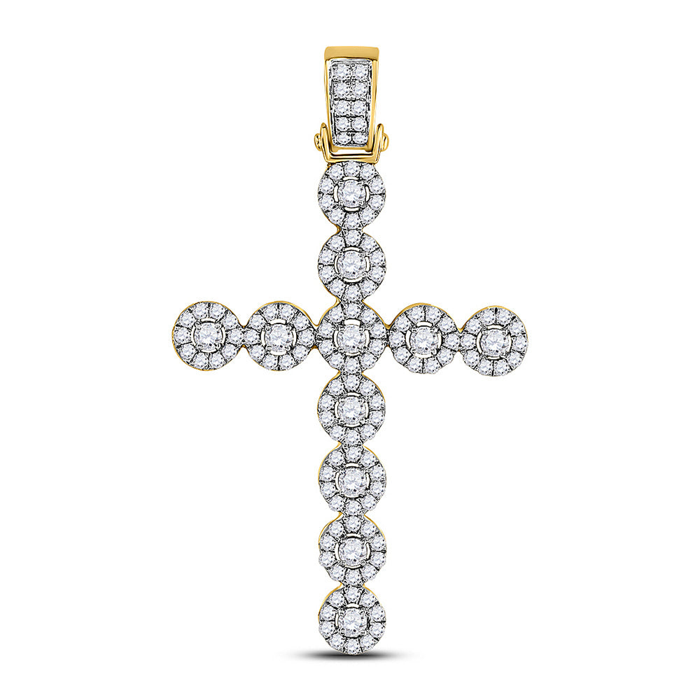 14kt Yellow Gold Mens Round Diamond Cross Charm Pendant 2 Cttw