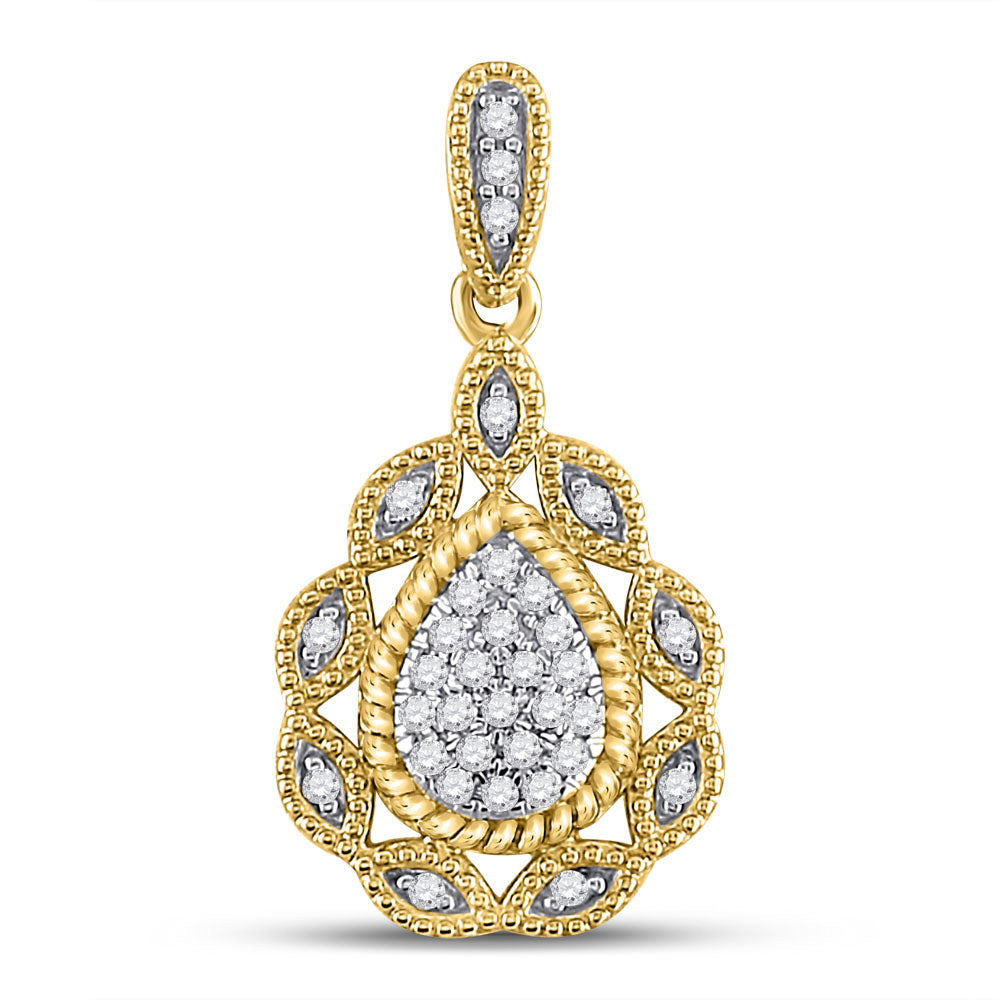 10kt Yellow Gold Womens Round Diamond Teardrop Pendant 1/8 Cttw