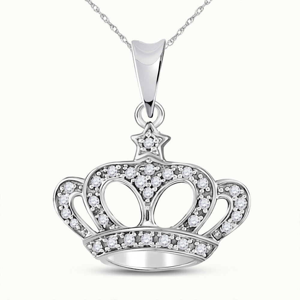 10kt White Gold Womens Round Diamond Crown Pendant 1/8 Cttw