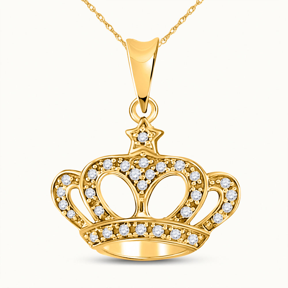 10kt Yellow Gold Womens Round Diamond Crown Pendant 1/8 Cttw