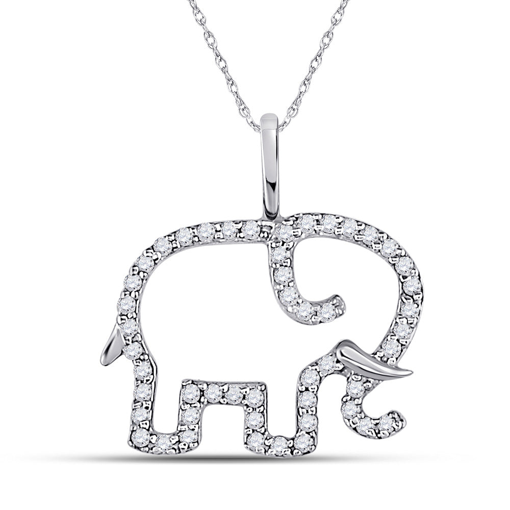 10kt White Gold Womens Round Diamond Elephant Outline Animal Pendant 1/6 Cttw