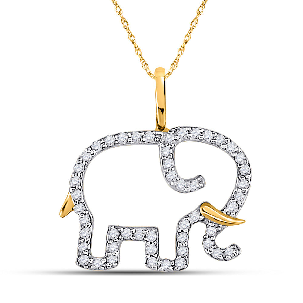 10kt Yellow Gold Womens Round Diamond Elephant Outline Animal Pendant 1/6 Cttw