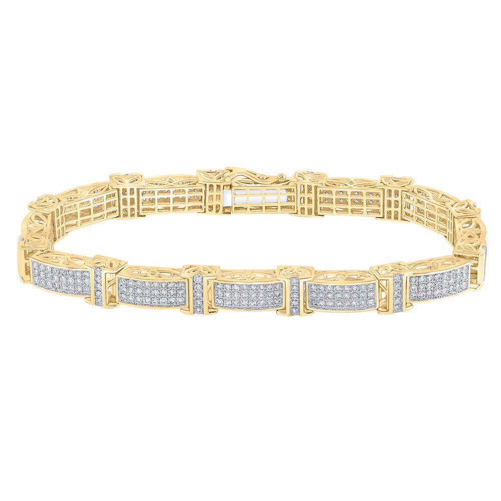 10kt Yellow Gold Mens Round Diamond Rectangle Link Bracelet 5-3/4 Cttw