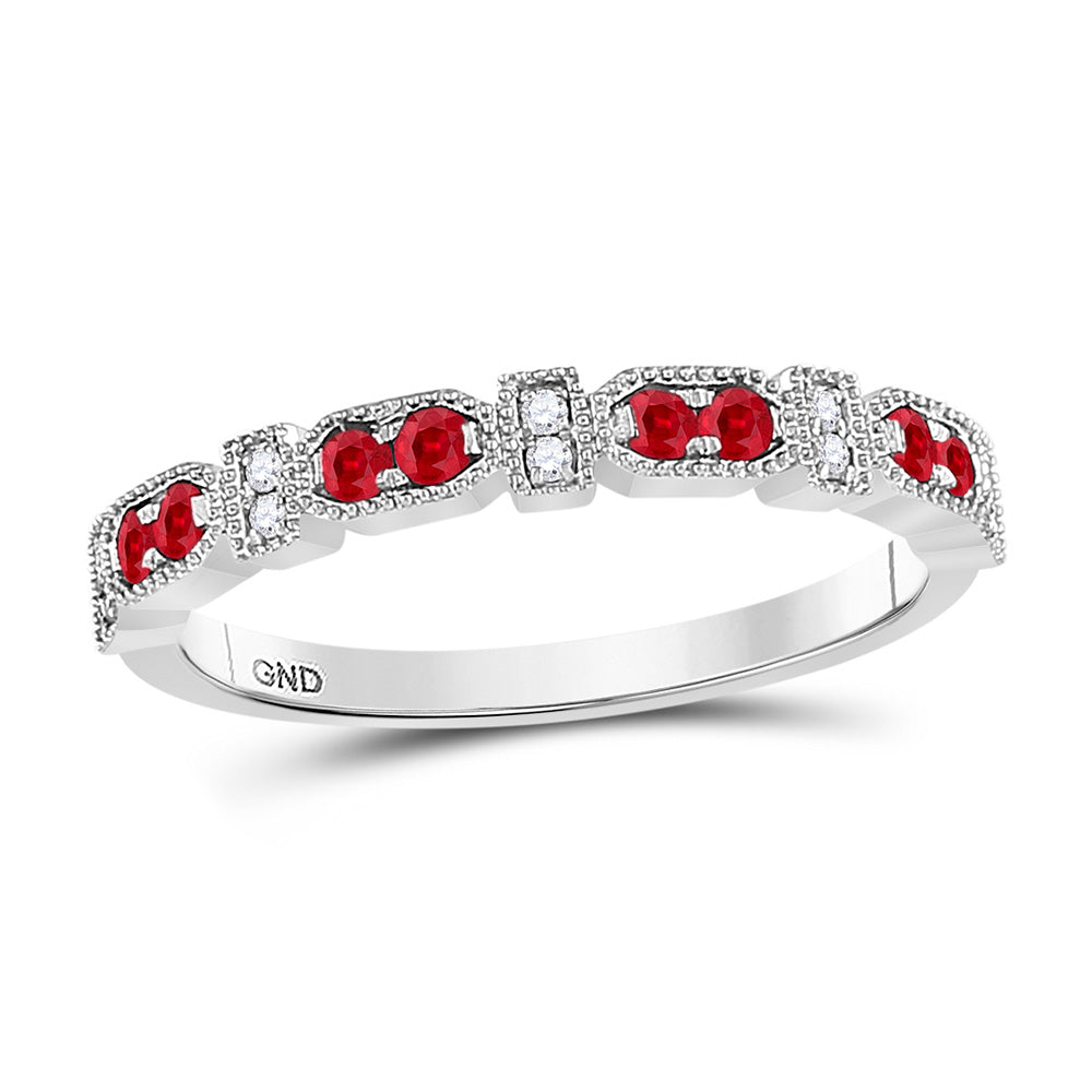 10kt White Gold Womens Round Ruby Diamond Stackable Band Ring 1/4 Cttw