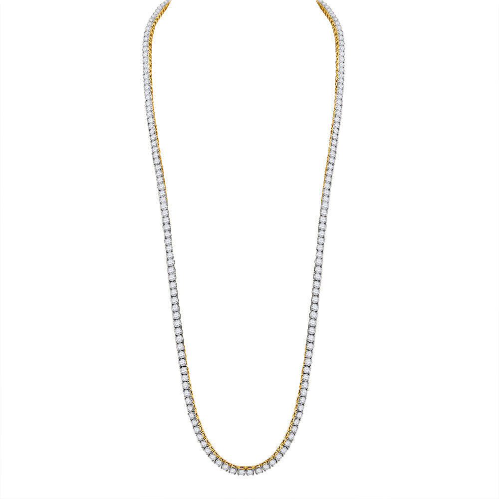 10kt Yellow Gold Mens Round Diamond 26-inch Tennis Chain Necklace 25-3/8 Cttw