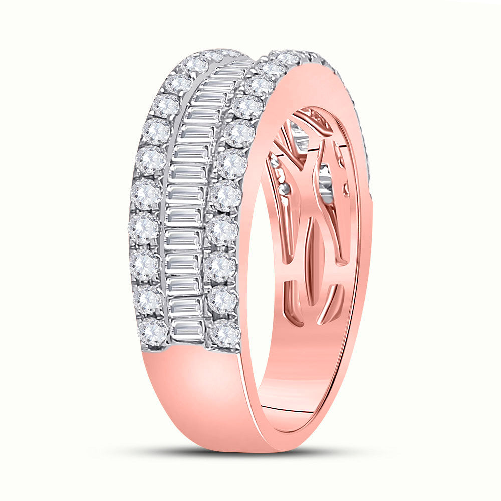 14kt Rose Gold Womens Baguette Diamond Band Ring 1-1/2 Cttw