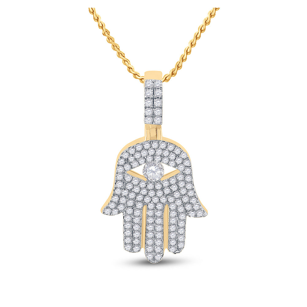 10kt Yellow Gold Mens Round Diamond Hamsa Hand Charm Pendant 1 Cttw