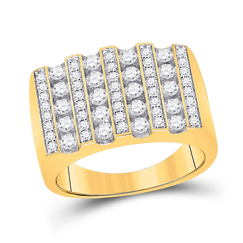 10kt Yellow Gold Mens Round Diamond Lined Fashion Ring 1-1/2 Cttw