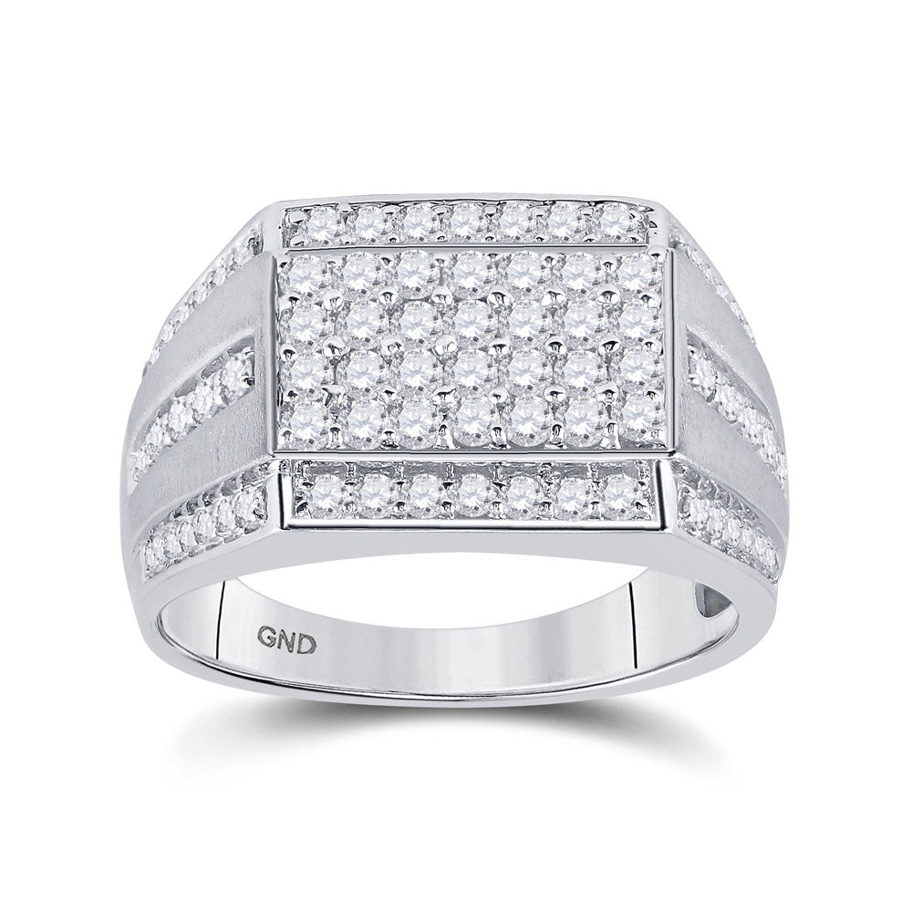 10kt White Gold Mens Round Diamond Cluster Ring 1-1/4 Cttw