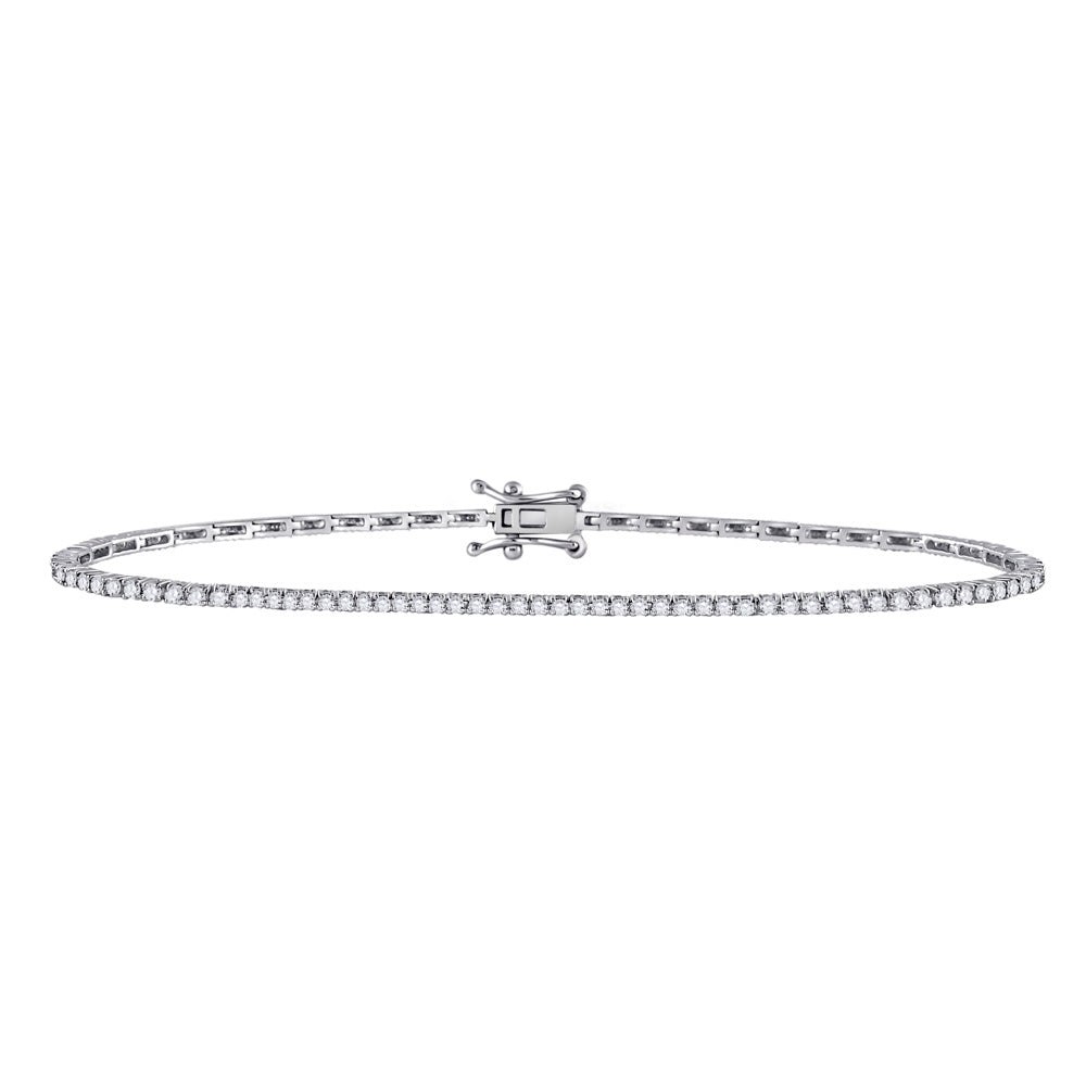 14kt White Gold Womens Round Diamond Single Row Tennis Bracelet 1 Cttw