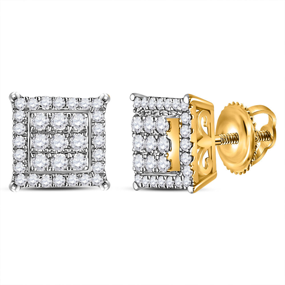 14kt Yellow Gold Womens Round Diamond Square Cluster Earrings 1/4 Cttw