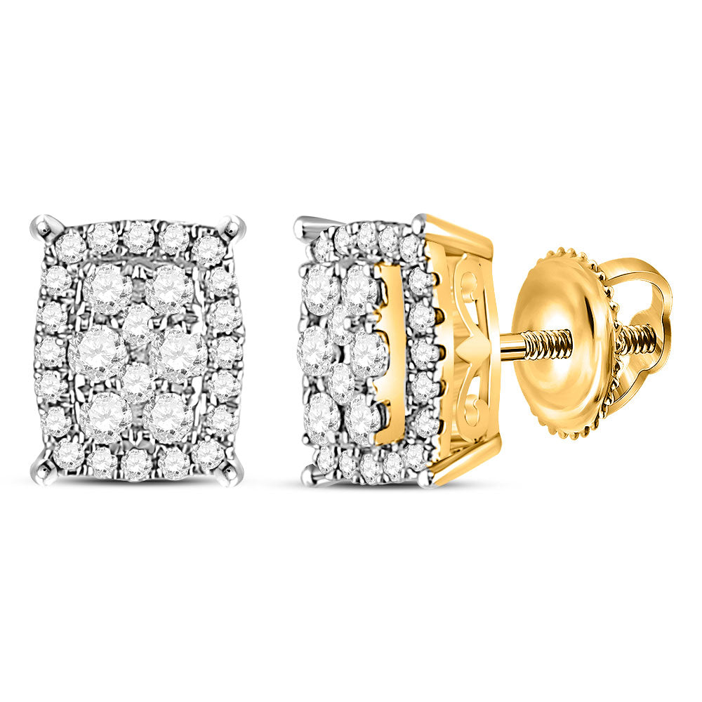 14kt Yellow Gold Womens Round Diamond Rectangle Cluster Earrings 1/4 Cttw