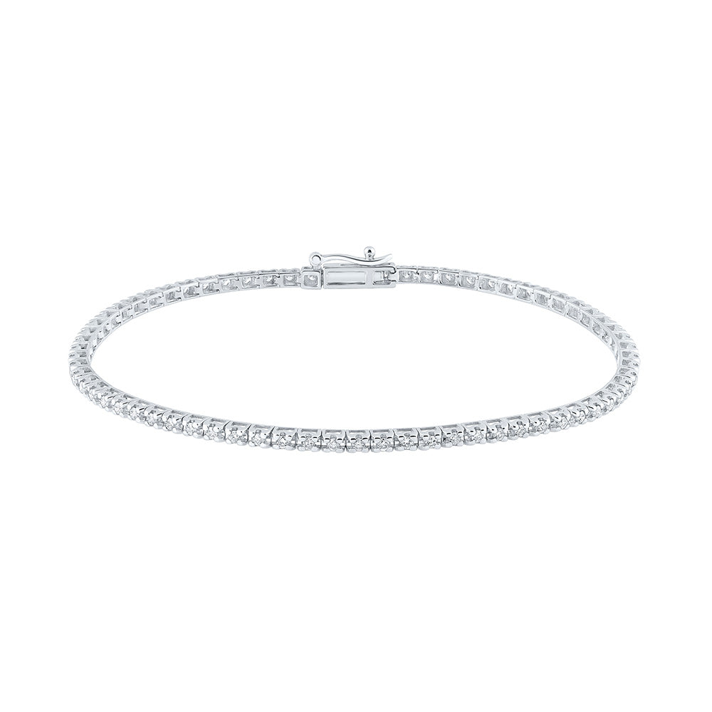 14kt White Gold Womens Round Diamond Tennis Bracelet 3/4 Cttw