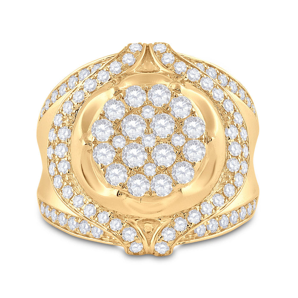 10kt Yellow Gold Mens Round Diamond Cluster Ring 2-1/4 Cttw