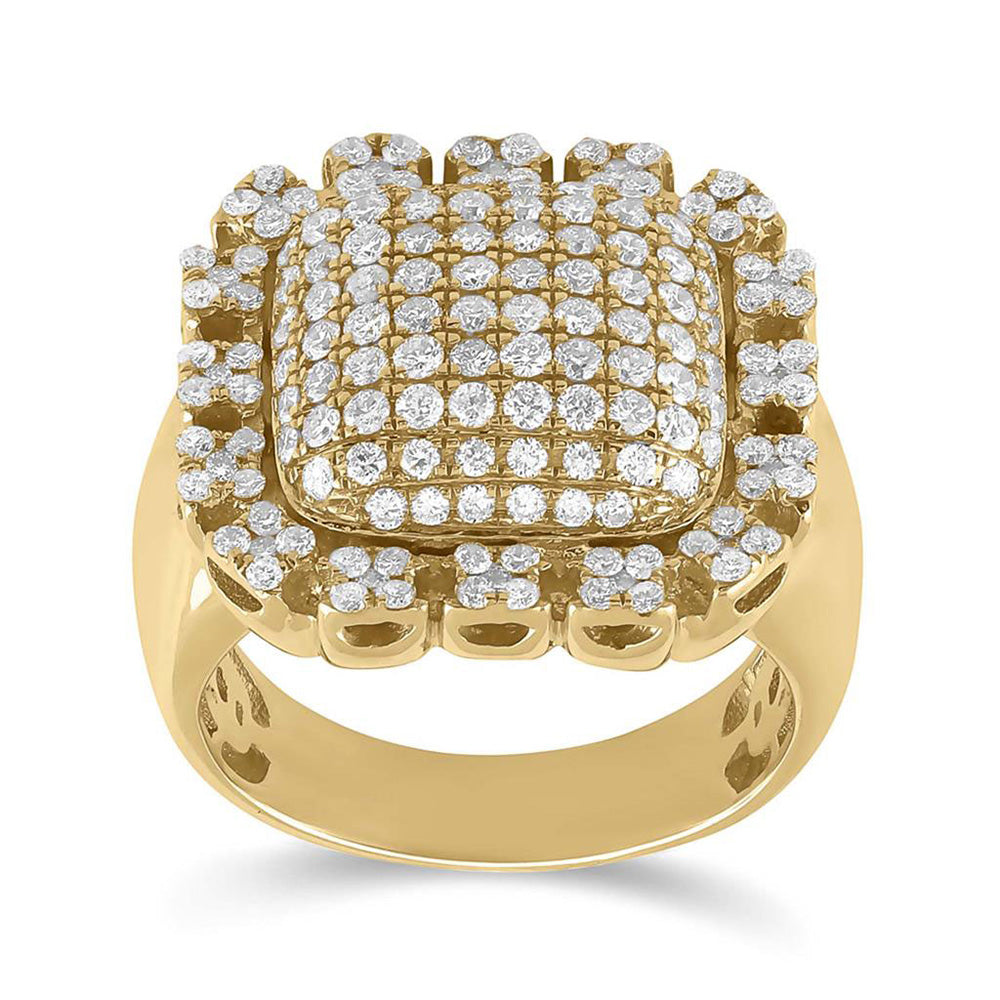 10kt Yellow Gold Mens Round Diamond Pillow Cluster Ring 2-1/2 Cttw