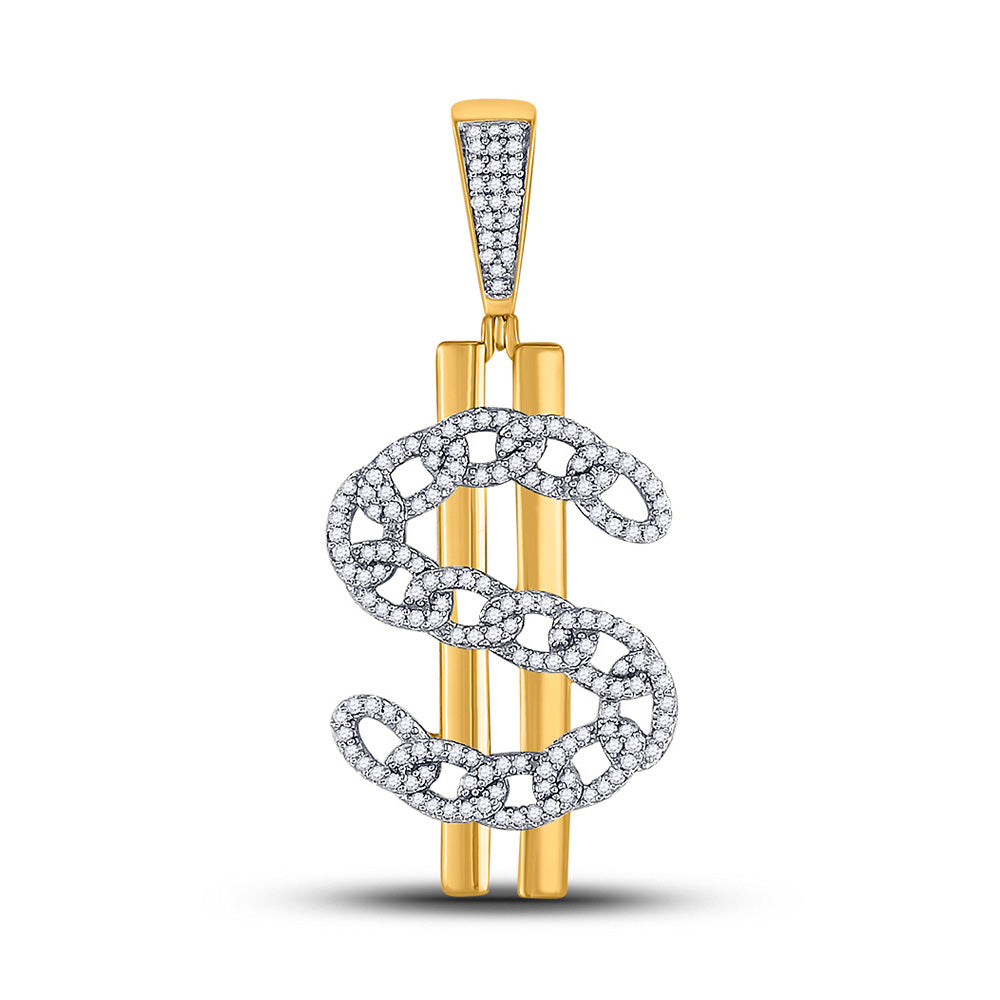 10kt Yellow Gold Mens Round Diamond Dollar Sign Charm Pendant 1/2 Cttw