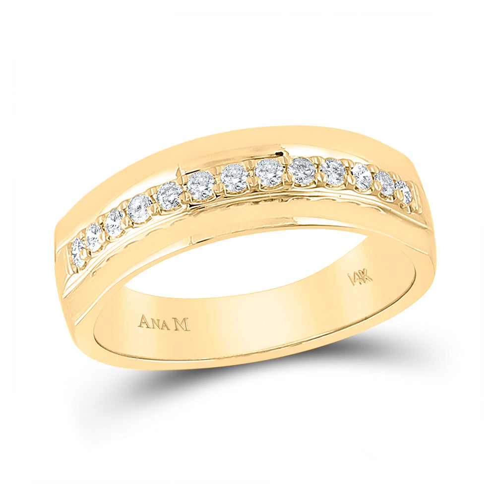 14kt Yellow Gold Mens Round Diamond Wedding Single Row Band Ring 1/3 Cttw