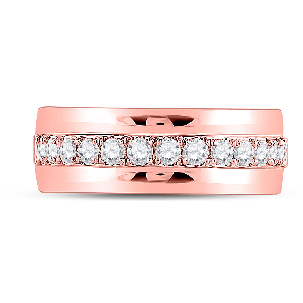 14kt Rose Gold Mens Round Diamond Wedding Single Row Band Ring 3/4 Cttw