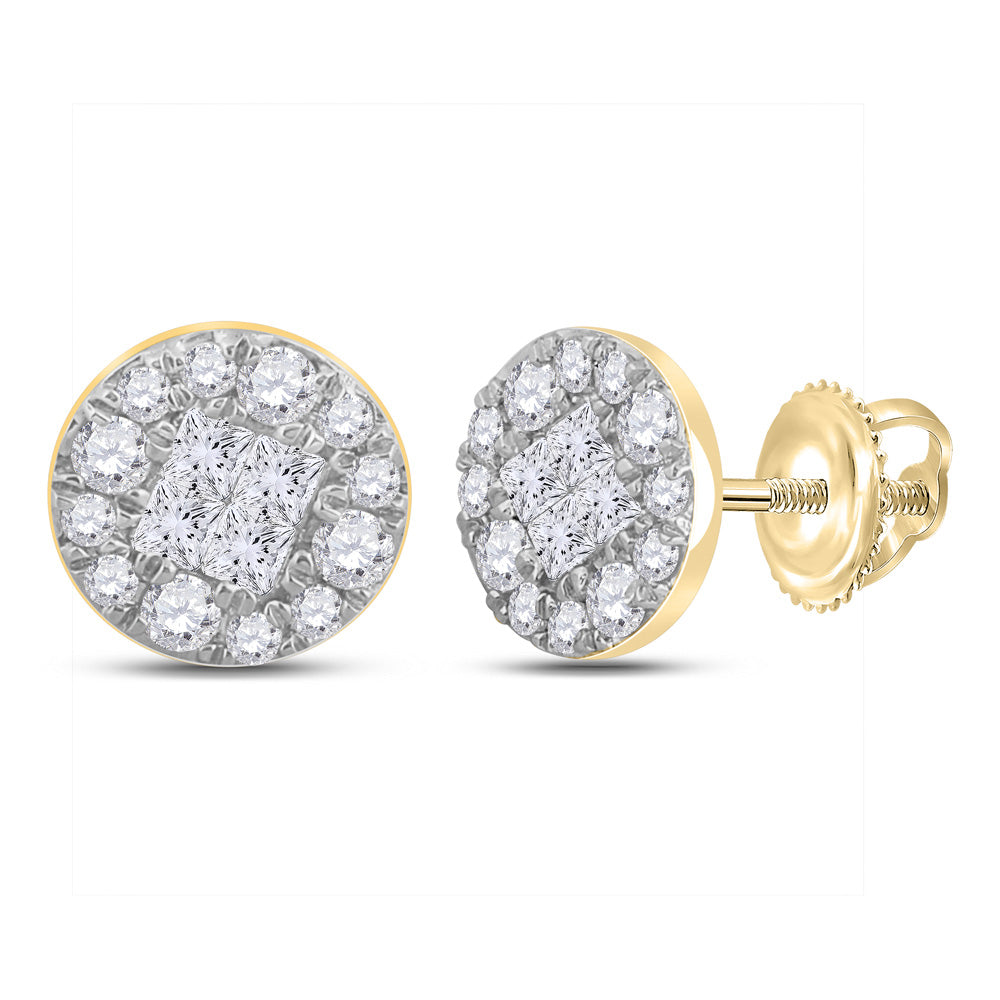 14kt Yellow Gold Womens Princess Round Diamond Circle Earrings 1/4 Cttw