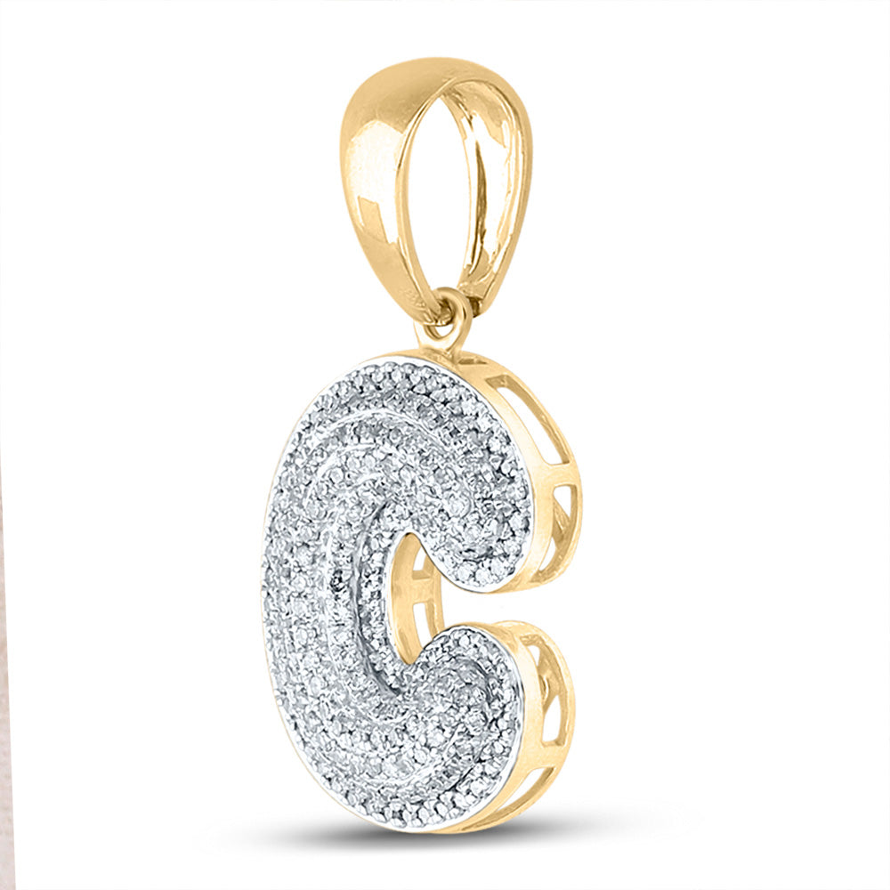 10kt Yellow Gold Mens Round Diamond Bubble C Letter Charm Pendant 1/2 Cttw