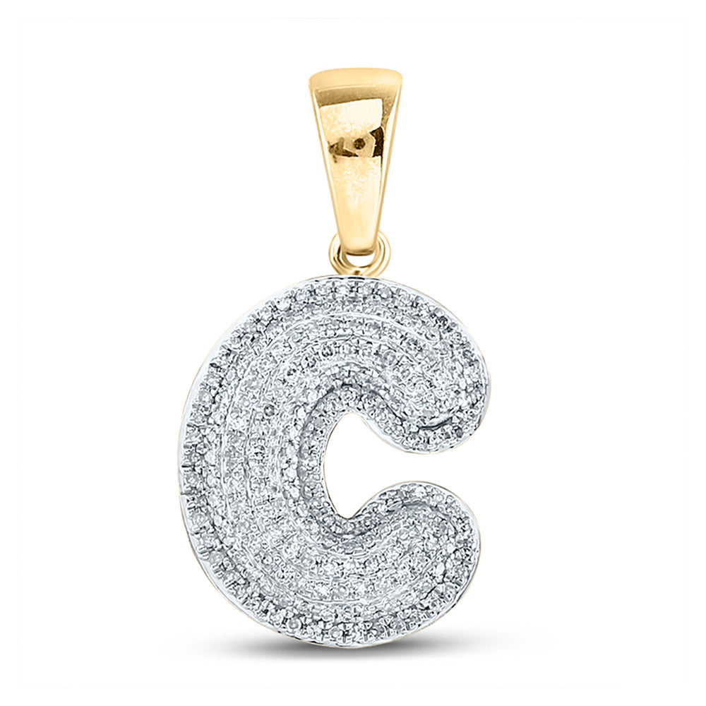 10kt Yellow Gold Mens Round Diamond Bubble C Letter Charm Pendant 1/2 Cttw