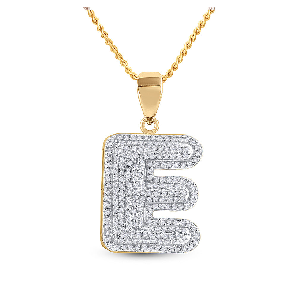 10kt Yellow Gold Mens Round Diamond Initial E Letter Charm Pendant 5/8 Cttw